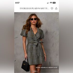 Vici Plaid Wrap Everleigh Mini Dress - Black and Olive Green size Small